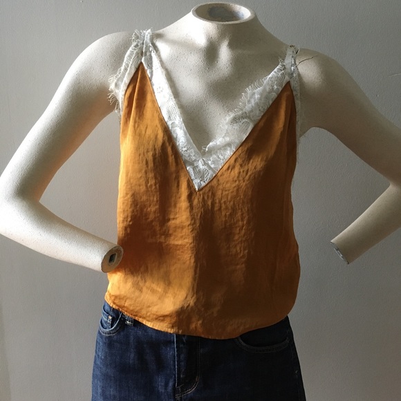 Urban Outfitters Mustard Yellow Satin Lace Cami XS - Picture 6 of 11